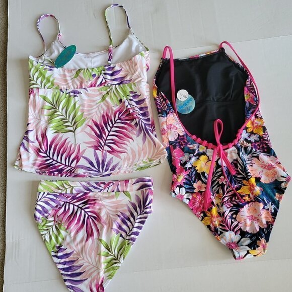 Women's 2 Piece Swimsuit Medium Top/ S Bottoms Forest Colorful /Bundle of 2 - Picture 2 of 7